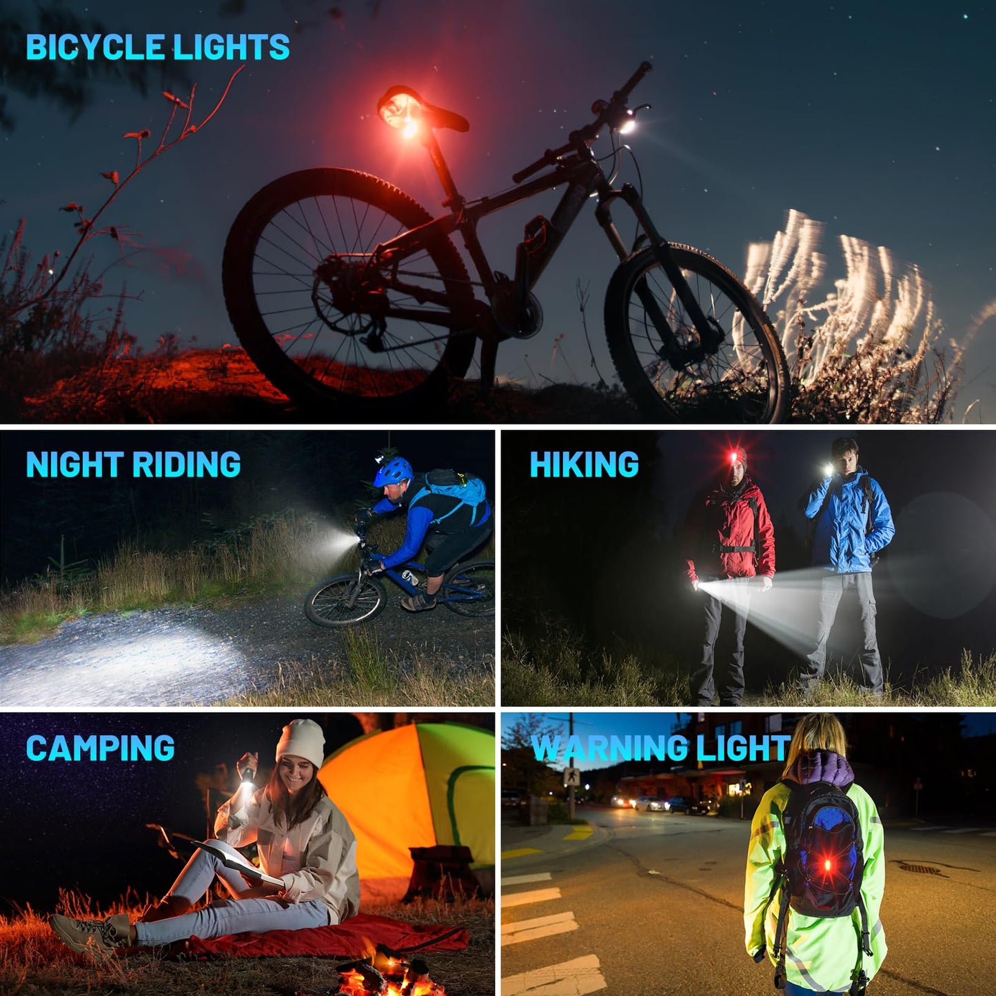 APECYC Bike Lights for Night Riding, Bicycle Front Headlight and Back Taillight with 4+5 Light Modes, USB Rechargeable Bright Bike Headlights for Cyclists and Commuters