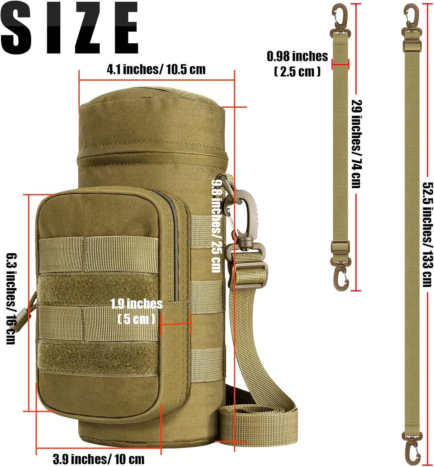 IronSeals Tactical Molle Water Bottle Holder Pouch Hydration Carrier Bag with Detachable Shoulder Strap