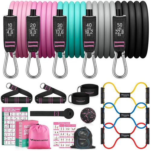 RENRANRING 150lbs Resistance Bands for Working Out, Figure 8 Exercise Bands with Handles, for Men Women, Legs Ankle Straps for Muscle Training, Shape Body, Physical Therapy