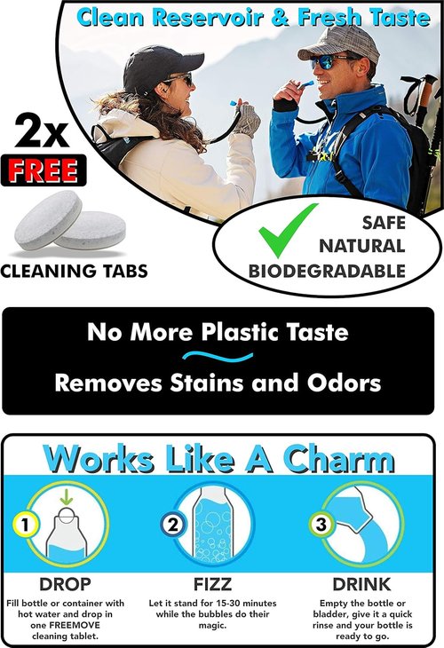 Hydration Bladder Cleaning Kit 6in1 - Clean and Maintain 2L and 3L Water Bladders with Ease - Includes 3 Brushes, Drying Hanger, Carry Bag & 2 Cleaning Tablets For Any Camelback Water Pack Backpack