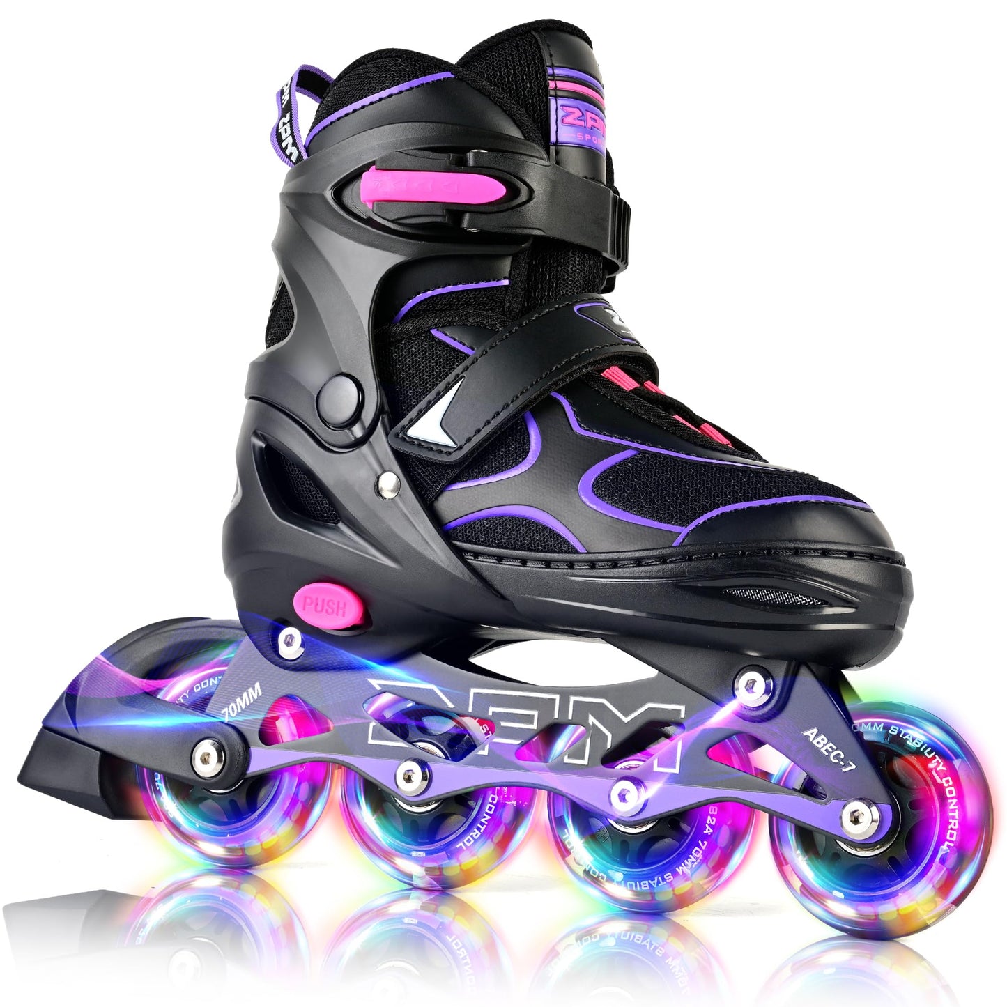 2PM SPORTS Inline Skates for Kids Girls Ages 4-8 8-12 3-5 4-6 6-12 10-12 with Light Up Wheels, Adjustable Kids Roller Skates Blades for Adults Women Beginners Youths Indoor Outdoor Purple, Medium