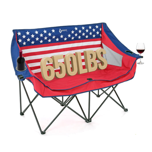 ARROWHEAD OUTDOOR Portable Folding Double Duo Camping Chair Loveseat w/ 2 Cup & Wine Glass Holder, Carrying Bag, Supports up to 500lbs