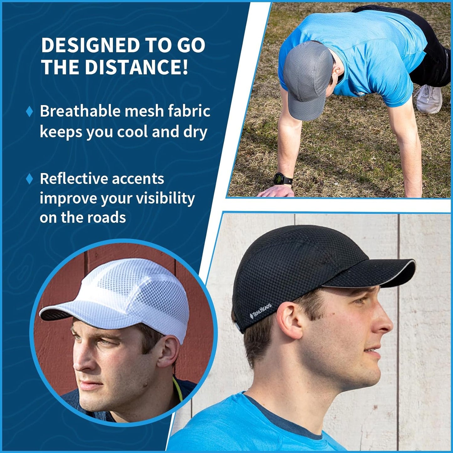 TrailHeads Performance Mens Running Hat - Lightweight, Quick Dry Workout Hats for Men - Athletic Sports Cap for Tennis, Gym