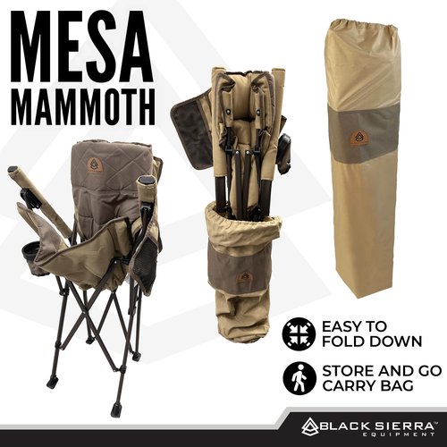 Black Sierra Oversize Camping Chair for Adults Supports 500 lbs, XL Heavy Duty Hard Arm Folding Chair, Steel Frame Durable Padded Outdoor Seat, Portable Fold Up Chair w/Cup Holder and Storage Bag