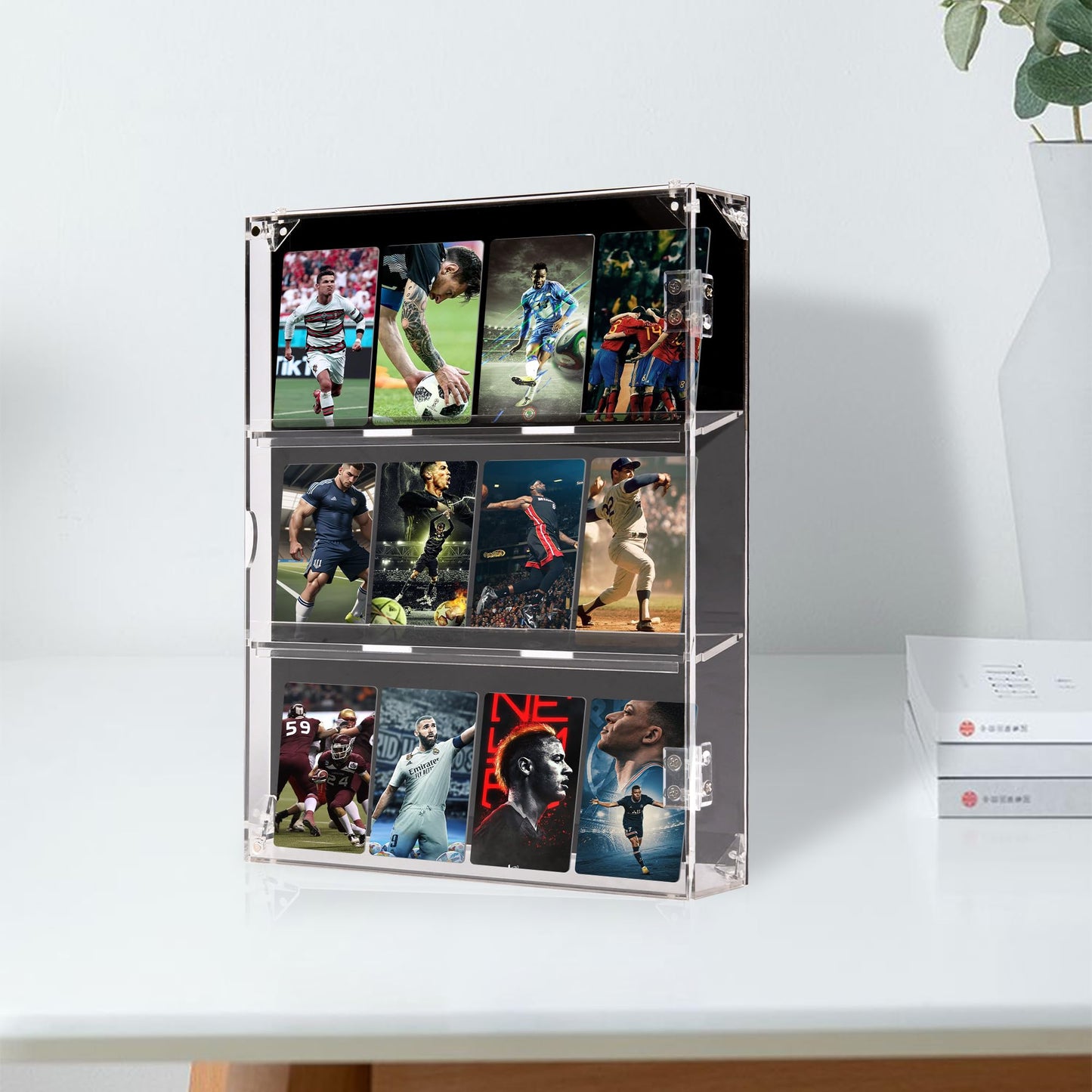 GENMOUS Card Display Case - Acrylic Sports Baseball Card Display Frame Wall Mount with UV Protection Clear View - Trading Card Display Case with Magnetic Door for Football Basketball Hockey,Vertical