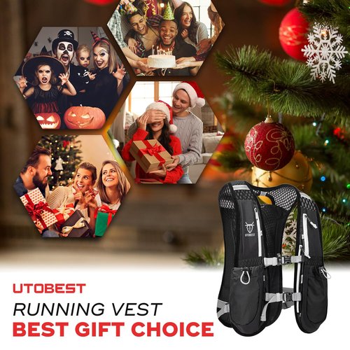 UTOBEST Running Vest, 5L Hydration Vest Lightweight, Running Backpack with 1.5L Water Bladder, Adjustable Running Hydration Vest for Trail Running Marathon Race Jogging Cycling Black