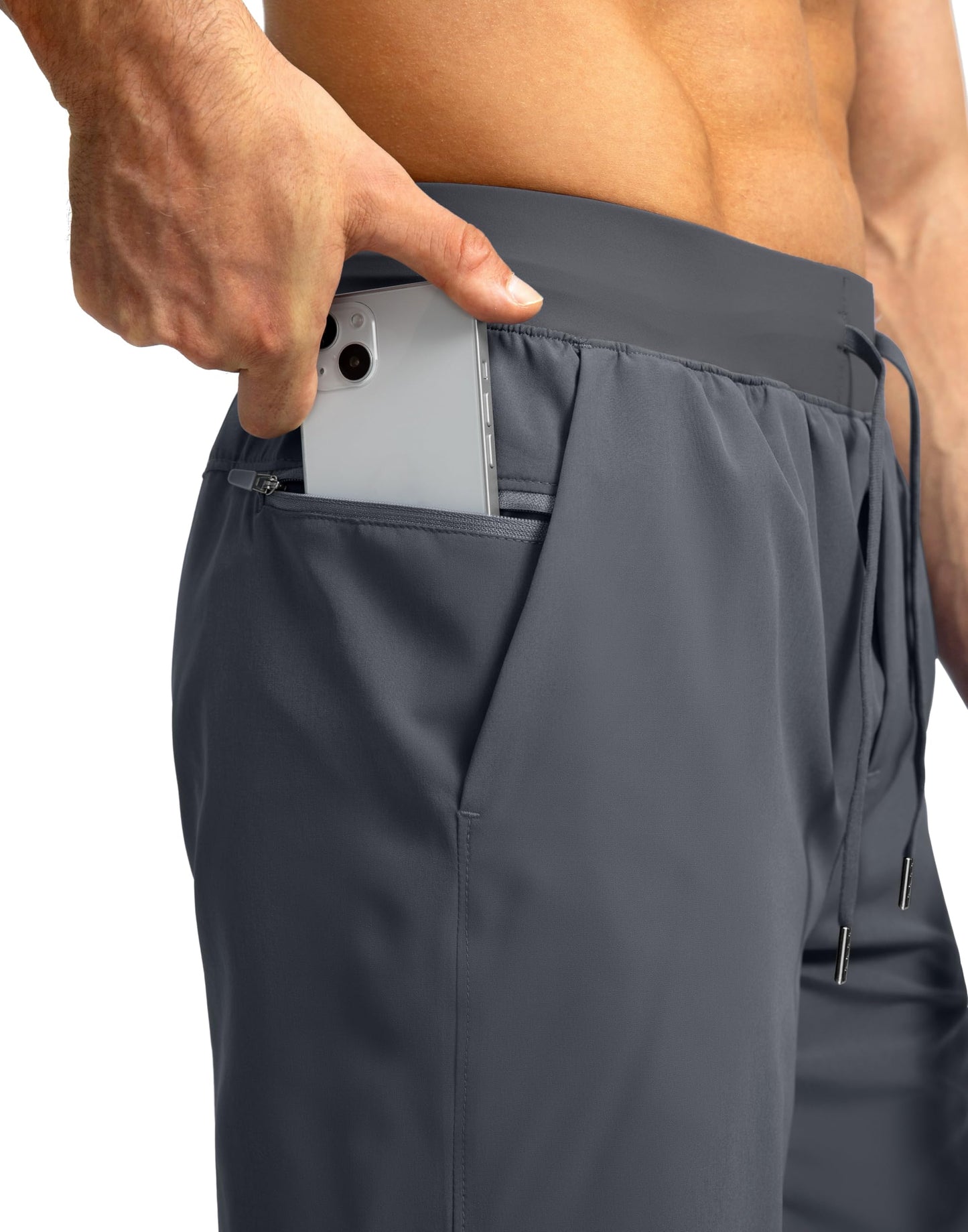 Soothfeel Men's Running Shorts with Zipper Pockets 9"/ 7"/ 5" Lightweight Quick Dry Basketball Gym Workout Athletic Shorts for Men (Grey, L)