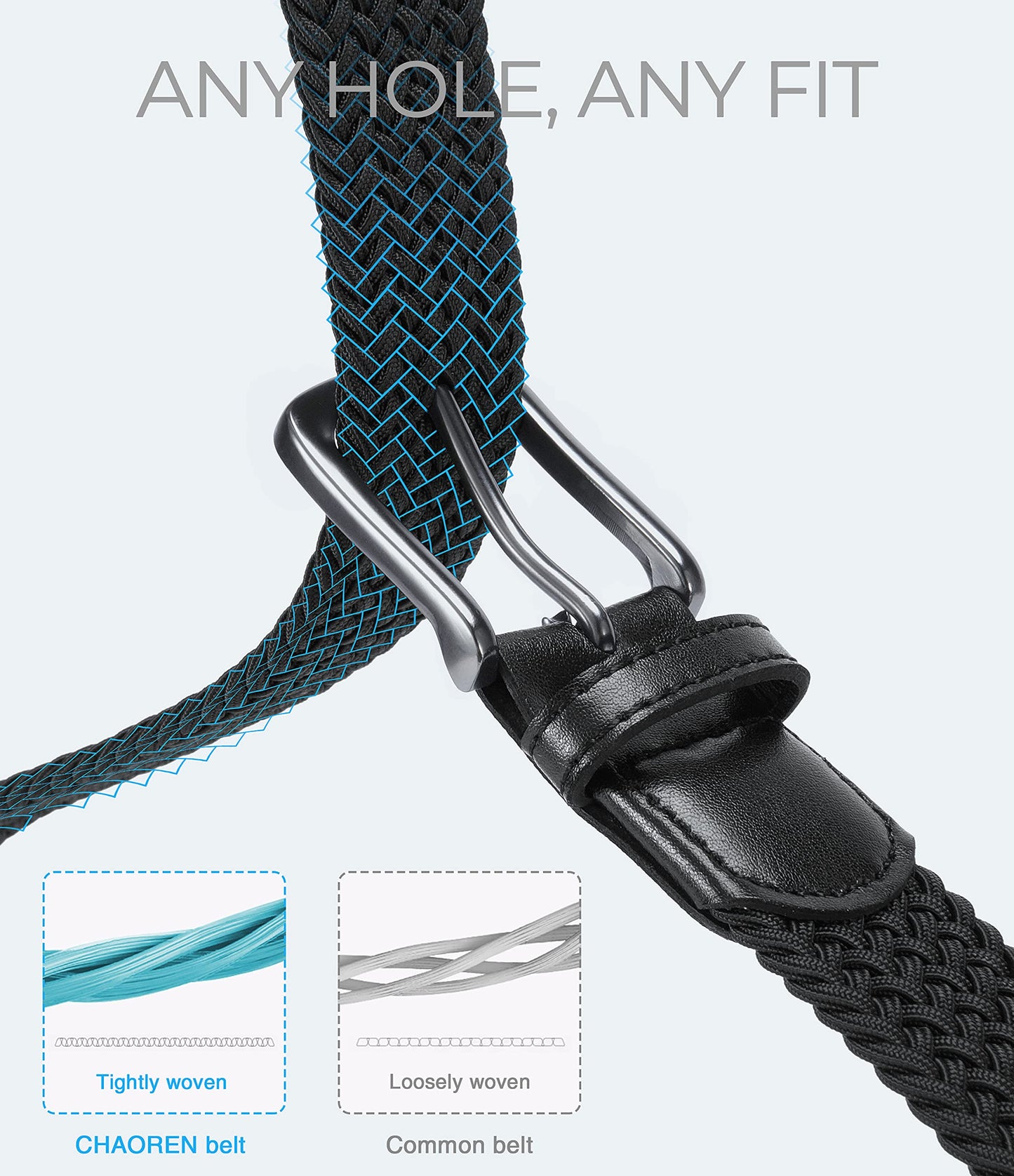 CHAOREN Mens belt - Braided Stretch Golf Belt for Men 1 3/8"- Gift for Golf Pants Casual Shorts Jeans