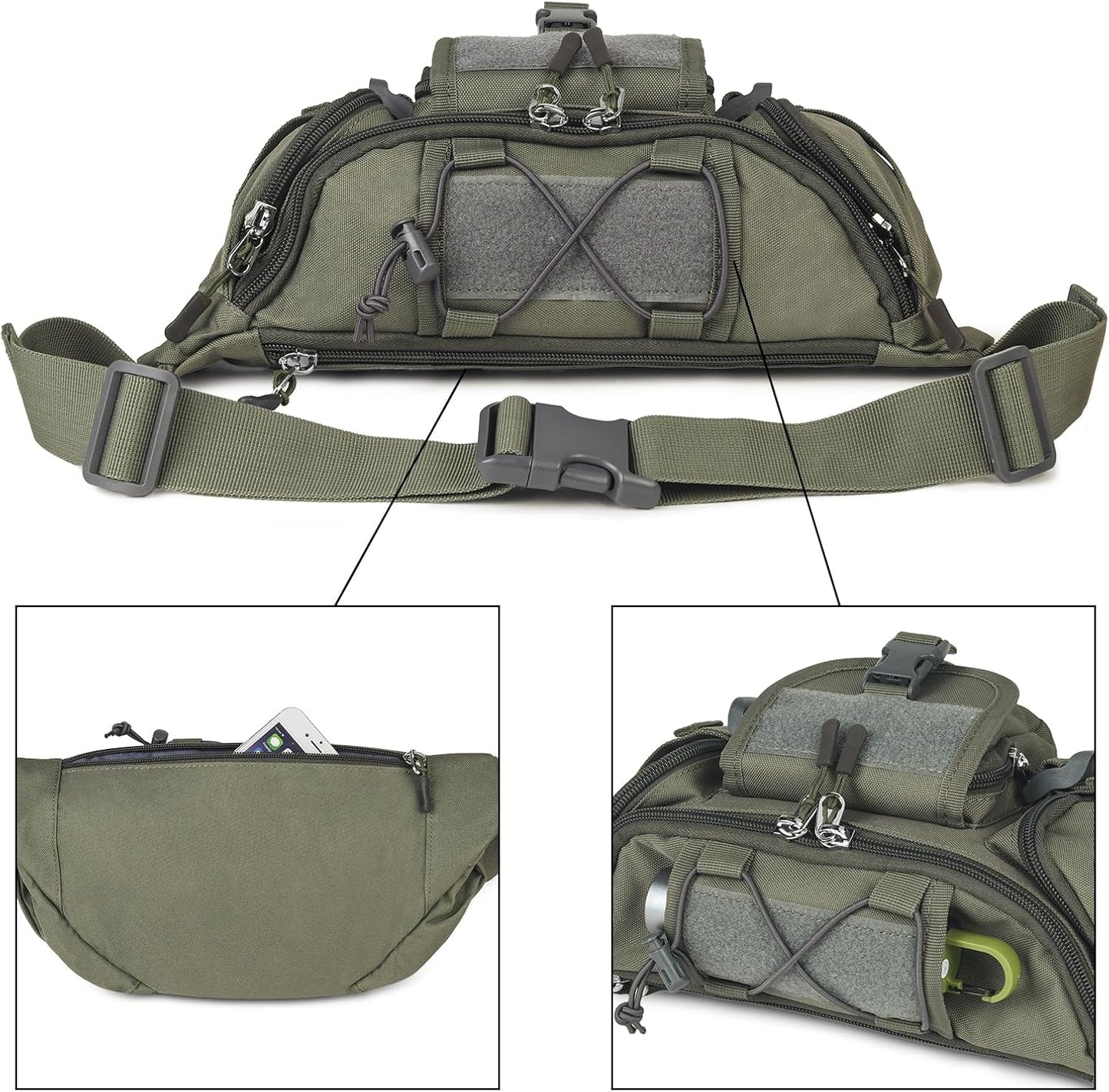 ArcEnCiel Tactical Fanny Pack for Men Waist Bag Hip Belt Outdoor Hiking Fishing Bumbag with Patch