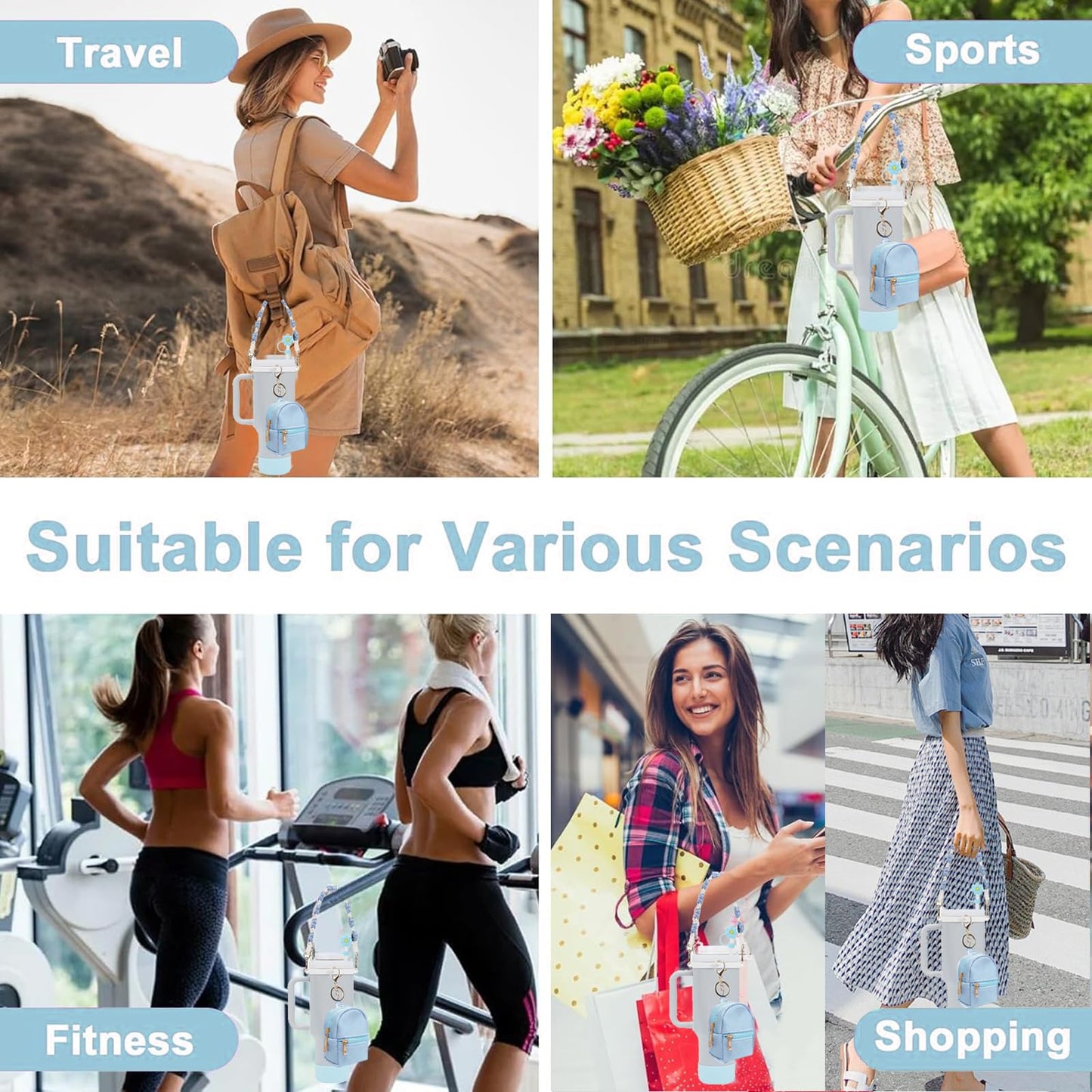 GODLIY 7 PCS Cup Accessories Set Including Water Bottle Handle Strap Silicone Boot,Coin Purse,Silicone Cup Boot, Straw Cover for Stanley 30oz & 40oz Tumbler Blue