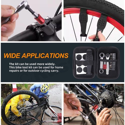 Rustark 21Pcs Bike Repair Tool Kit - Bicycle Multi-Function Tool Set with Ratchet, Bone Wrench, Tire Patches, Tire Levers, Magnetic Bit Extender, Screw Head Bits for Repair Maintenance