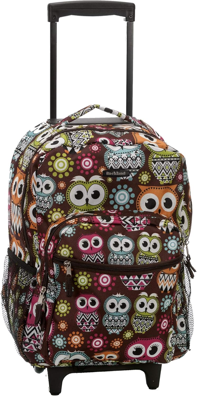 Rockland Double Handle Rolling Backpack, OWL, 17-Inch