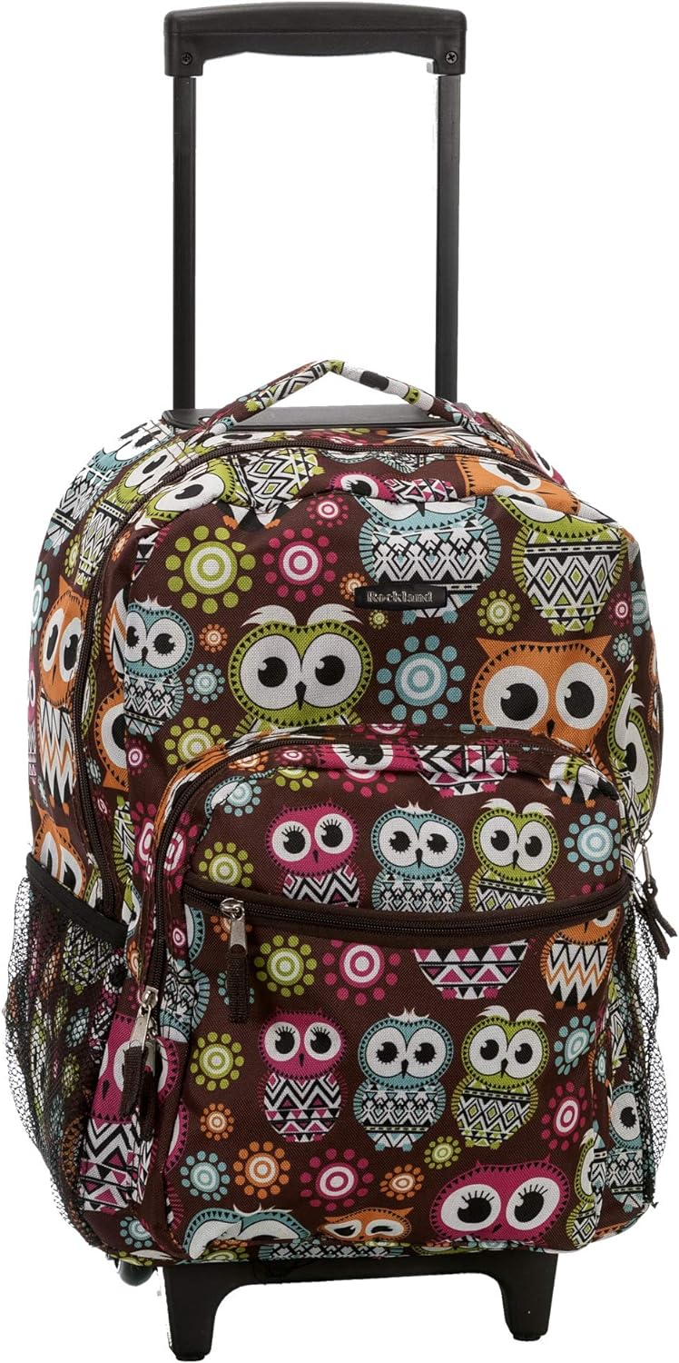 Rockland Double Handle Rolling Backpack, Owl, 17-Inch