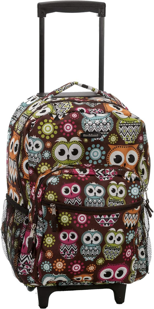Rockland Double Handle Rolling Backpack, Owl, 17-Inch