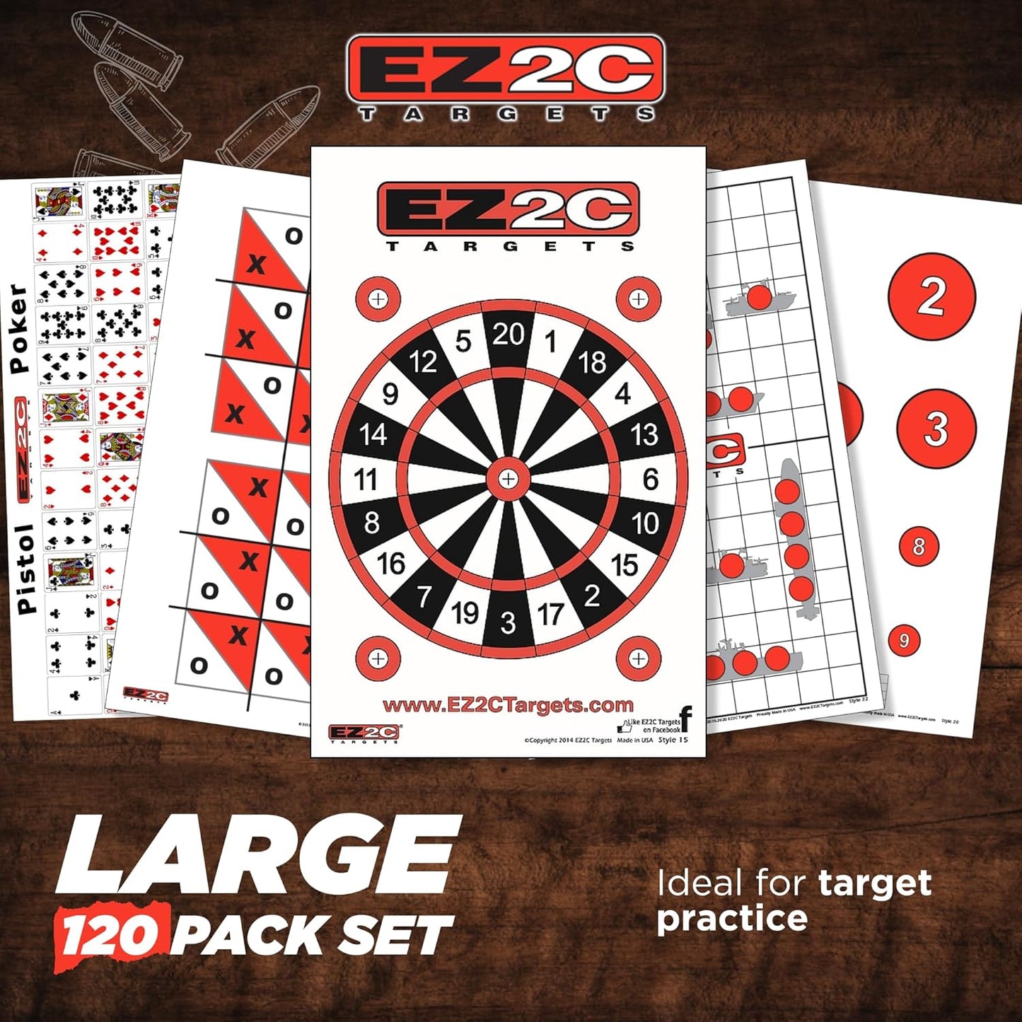 5 Style Gun and Rifle Paper Targets Bundle Pack for Shooting by EZ2C ~ Highly Visible and Bright Game Target ~ for Gun Range or Outdoor Use ~ 11" x 17"
