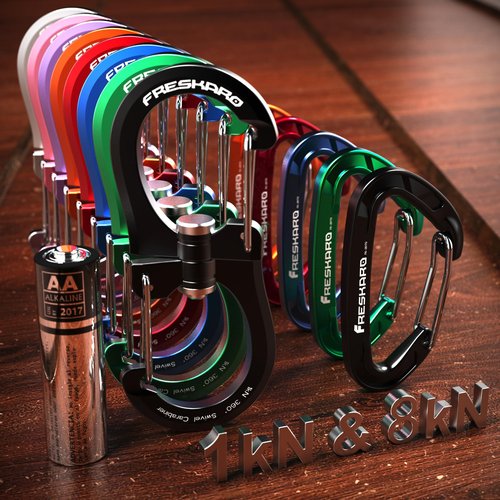 FresKaro 1kN Swivel Carabiner Clip, Heavy Duty Double-Ended Wire gate Carbineers, Small Non Locking Carabiners for Keys, Keychain, Hiking, Camping, Golf Bag, Water Bottle, Backpacking, Black, 5pcs