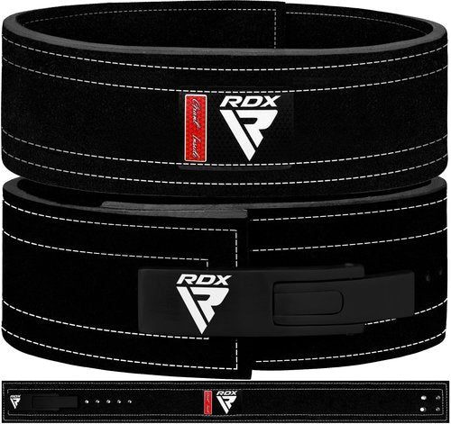 RDX Weight Lifting Belt Powerlifting, Approved By IPL and USPA, 10mm Thick 4" Leather Lumbar Back Support, Lever Buckle Equipment, Bodybuilding Deadlifts Squats Workout Men Women (Black White, Medium)