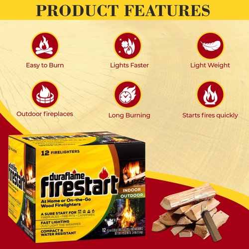 Duraflamme Firelighters for Indoor & Outdoor Use–Easy Use Firelighter for Quick Ignition–Versatile Lighter for Barbecue Fire Pit Fireplace & Camp Fire–12pk W/ Satisfying Customers Travel Tissue Pack