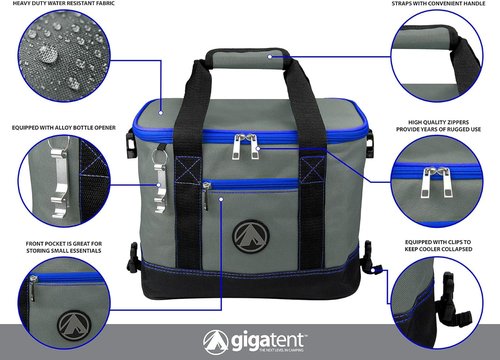 GigaTent Insulated Collapsible Cooler – Soft Lunch Box with Bottle Opener for Camping, Beach and Travel – Lightweight and Tear Resistant Fabric (Small - 12" W, 9" H, 8" D, Blue)