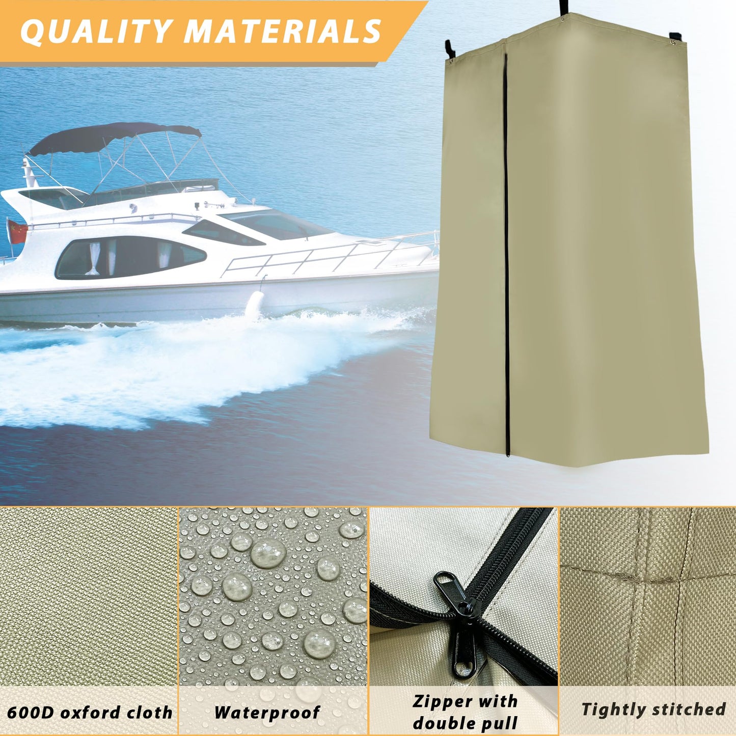 DCY BLUE Privacy Tent for Boats, Heavy-Duty Hanging Changing Room for Pontoon Boats, Privacy Curtains for Pontoon Boats, Attaches to Bimini Top Poles (Gray)