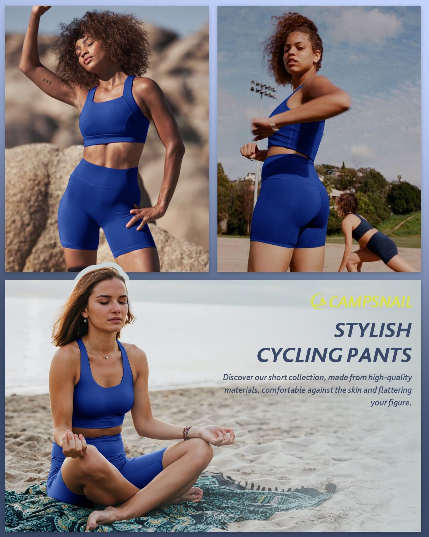 CAMPSNAIL Biker Shorts Women with Pockets - 3"/5"/8" High Waisted Workout Spandex Tummy Control Gym Running Yoga Shorts Royal Blue