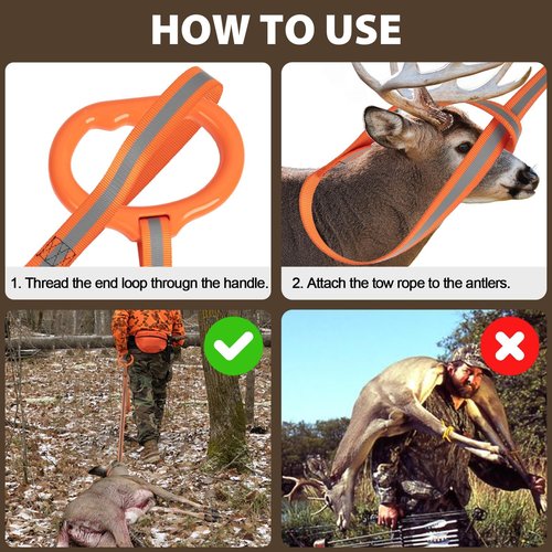 Hunthor Deer Drag with Wider High-Strength Handle, 6.3ft Rope for Deer Hunting, 1100lbs Load Capacity, Hunting Accessories for Big and Small Game