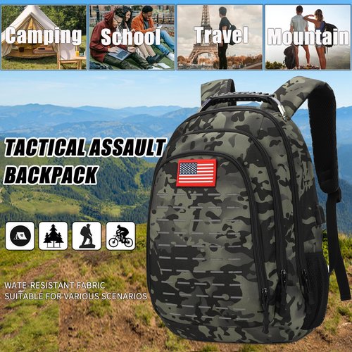 Qimailer Camo Backpack,Small Tactical Backpack for outdoor,Military Teen Boys Backpacks for School with USB Charging Port,40L
