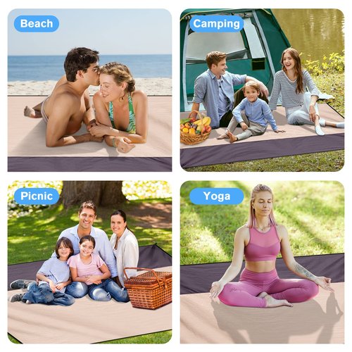 SKYREH Beach Blanket Waterproof Sandproof Large Beach Mat 79" X 87", Quick Drying Durable Portable Lightweight Outdoor Nylon Picnic Blanket for Travel Camping Hiking, Champagne Gold