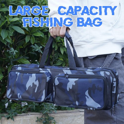 mouhike 17-inch Fishing Tackle Carrier Bag with 2 Front Storage Pockets for Telescopic Rod, Travel Large Capacity Carry Handbag for Collapsible Fishing Tool Accessory