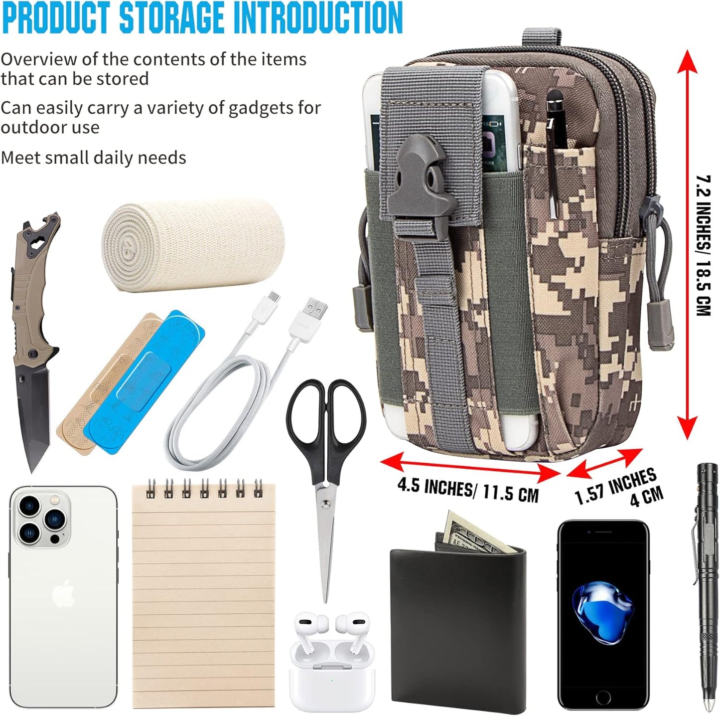 IronSeals Tactical Molle Pouch Compact Utility Waist Bag Phone Holster Holder for 4.7"-6.9" iPhone 15 Pro Max/15 Pro/14 Plus/14 Pro Max/14/13 Pro Max/13 Pro/12 Pro Max/11 Pro Max