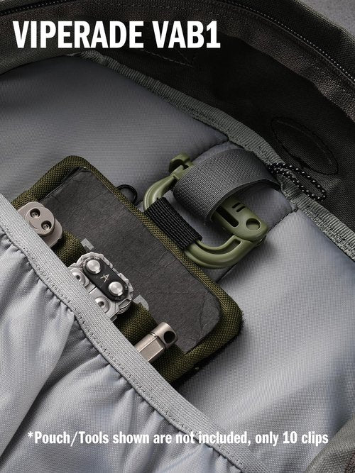 VIPERADE VAB1 10 Pack Multipurpose D-Ring, Grimlock Locking for 1.4" Molle Webbing,Tactical Locking Carabiner for MOLLE Webbing Attachment Backpacks/Pouch/Bag (Black)