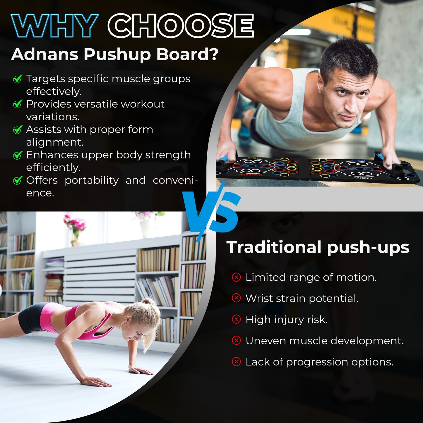 Adnans 54 in 1 Upgraded Foldable Push up Board - Multi-Functional Push Up Bar, Resistance Bands with Handles and Jumping Rope, at Home Workout Equipment for Perfect Push Up