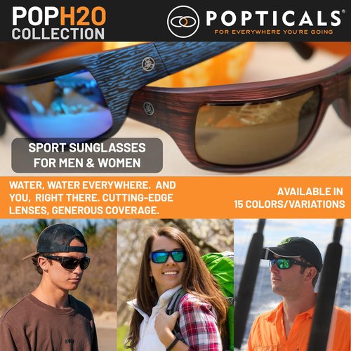 POPTICALS PopH2O Foldable, Polarized Sunglasses for Men & Women – Sports Eyewear - Gloss Black Frame/Gray Lenses, Blue Mirror