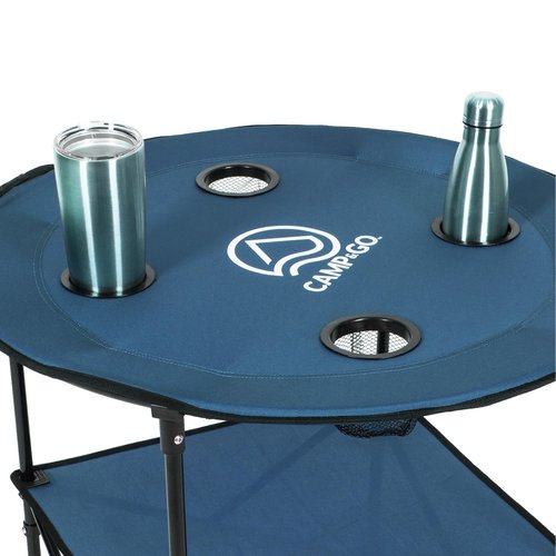 CAMP & GO 28" Round Lightweight Fabric Portable Folding Beach Cupholders Table, Slate Blue