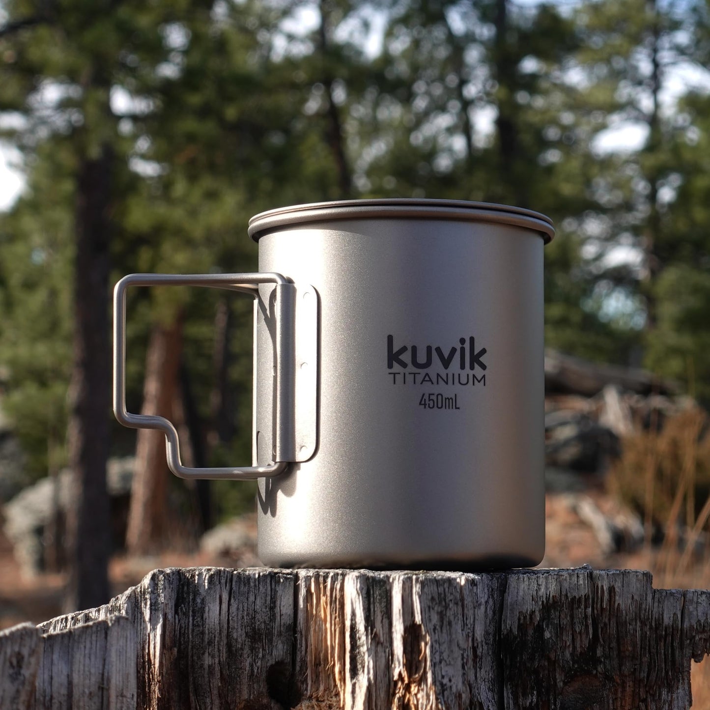 Kuvik Titanium Cup with Lid 450ml (15.2 oz) - Ultralight and Compact Pot for Backpacking, Camping, and Survival