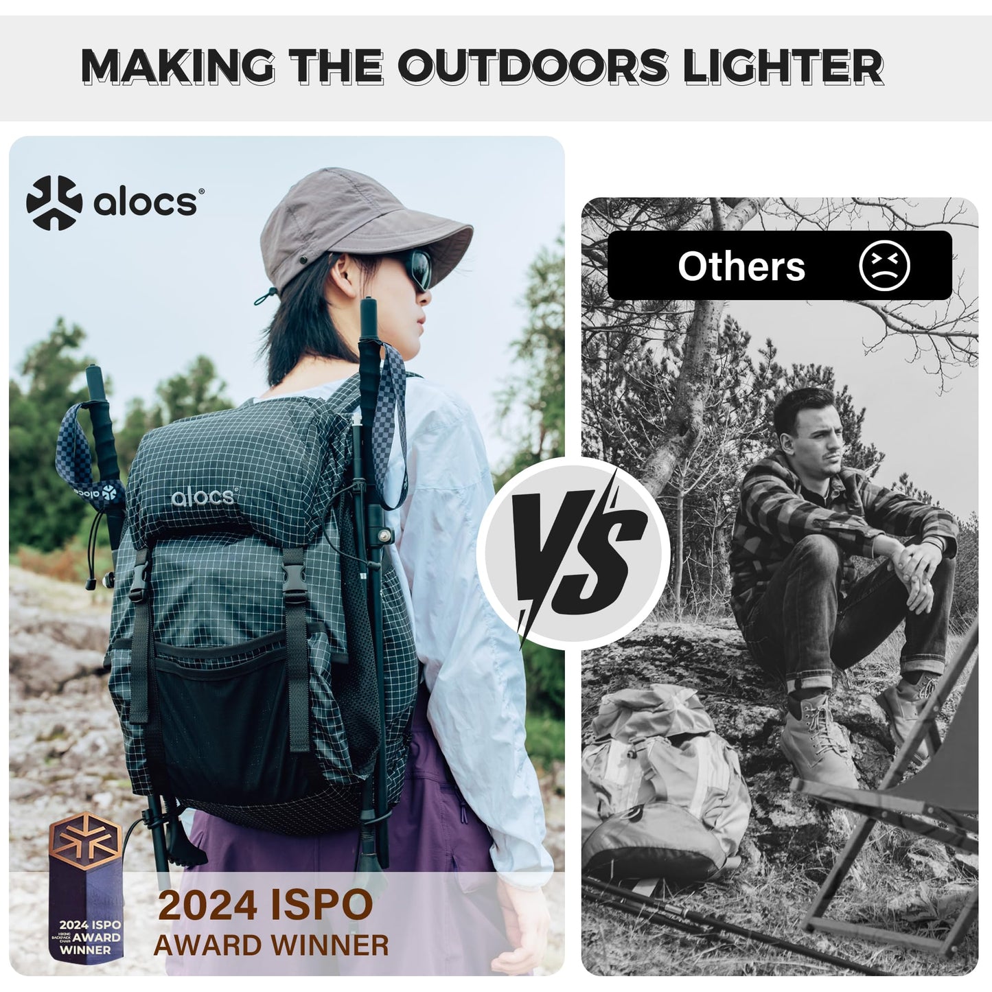 Alocs 3-in-1 Camping Chairs, Backpack Wearable Chair with Aluminium Trekking Poles, Fishing Chair for Hiking Backpacking Climbing Hunting and Outdoor