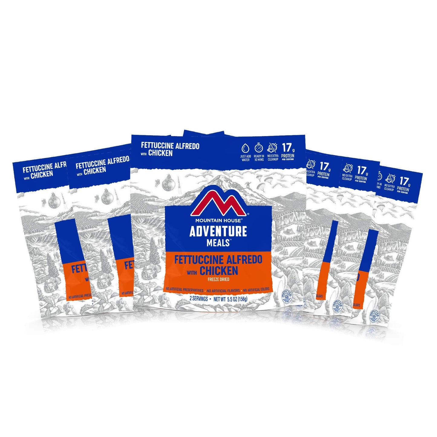 Mountain House Fettuccine Alfredo with Chicken | Freeze Dried Backpacking & Camping Food | 6-Pack & Granola with Milk & Blueberries | Freeze Dried Backpacking & Camping Food | 6-Pack (0055450)