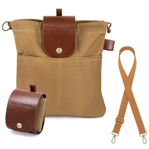 TIEFUMYO Foraging Bag Waxed Canvas Outdoor Camping Foraging Pouch Water Resistant Collapsible Brown Mushroom Bushcraft Belt Tool Bag for Travel Hiking Backpacking