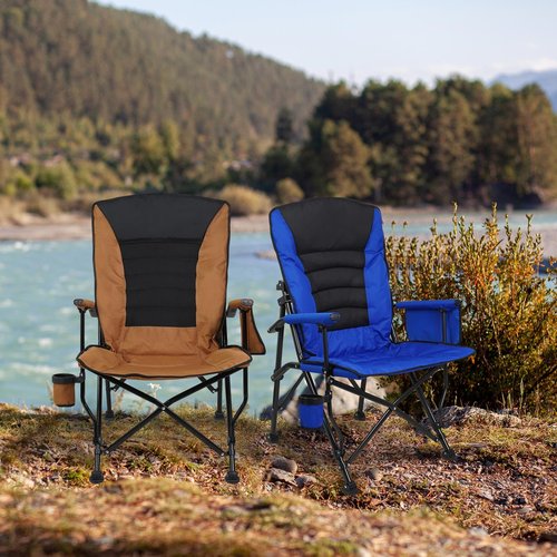 Superrella Outdoor Folding Camping Chair Heavy Duty Movable High Back Collapsible Padded Chair with Storage Bag for Outside Camping Activities, Blue