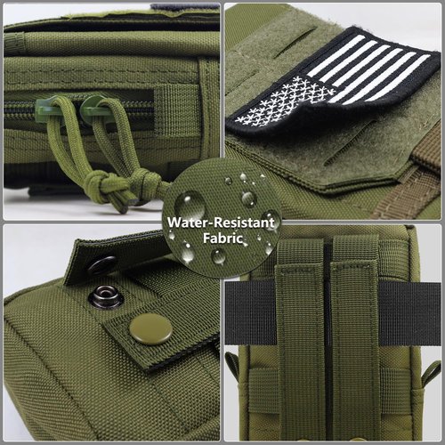 Molle Pouch, Tactical Molle Pouches Vest Pouch EDC Belt Pouch Phone Holster Waist Bag Pack Molle Accessories Bag Small Utility Pouch with Flag Patch, Green
