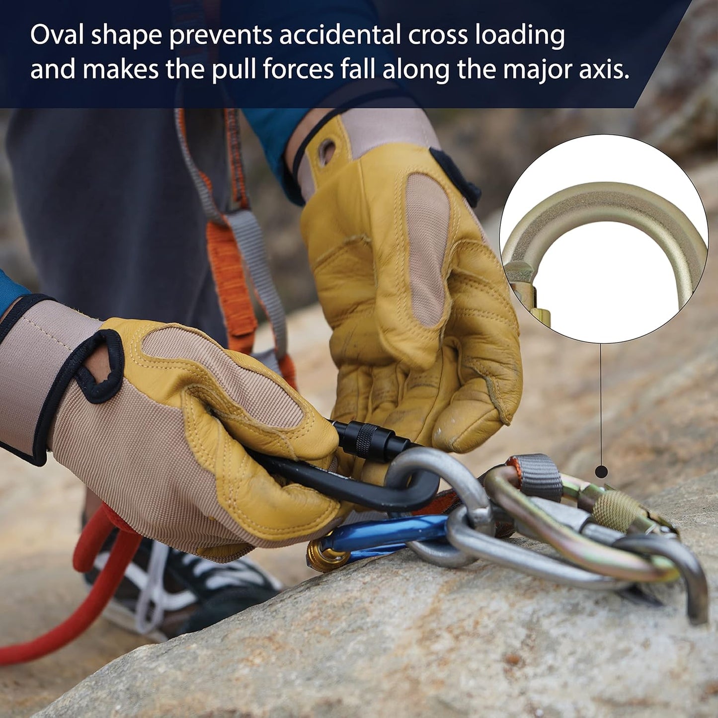 Fusion Climb Ovatti Military Tactical Edition Steel Auto Lock Oval Symmetrical Anchor Carabiner Gold, One Size (FP-9108-P-GLD)