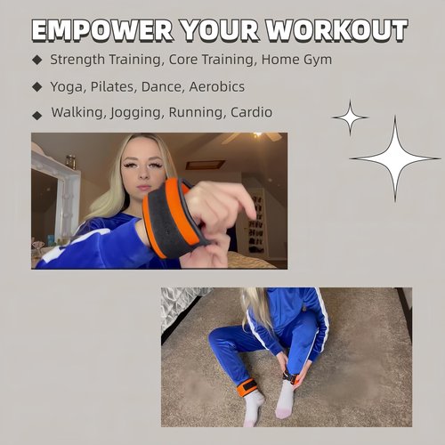 Stepfowarder Ankle/Wrist Weights a Pair Available in 0.65Lbs, 1.0Lbs, 2.0Lbs, Comfort and Security Perfect for Kids Women & Men, Walking, Dance, Aerobics, Cardio Exercises (2 * 0.65Lbs - Orange)