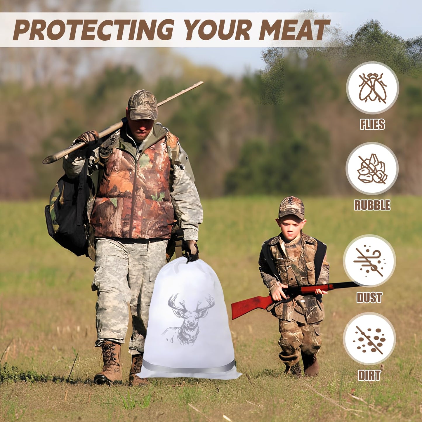 FUYITE 6 Pack Game Bags - Elk Hunting Meat Bags, Reusable Waterproof & Breathable with Reflective Tags, 30''x18.5''/4pcs, 15''x10''/2pcs