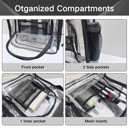 MQACPUPY Large Clear Bookbag-Heavy Duty Transparent Backpack for Stadium Events&Work-Bag for Men&Women(black)