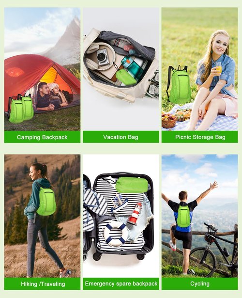 LOPURS 8L Ultra Lightweight Hiking Backpack, Portable Foldable Waterproof Backpack, Small Travel Daypack, Travel Outdoor Foldable Shoulder Bag, Waterproof Packable Back Pack for Women Men (Green)