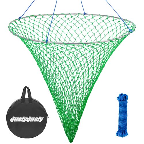 QualyQualy Bridge and Pier Fishing Net, Foldable Drop Net for Pier Fishing with Rope, Landing Net with Soft Steel Hoop(32''×36'')
