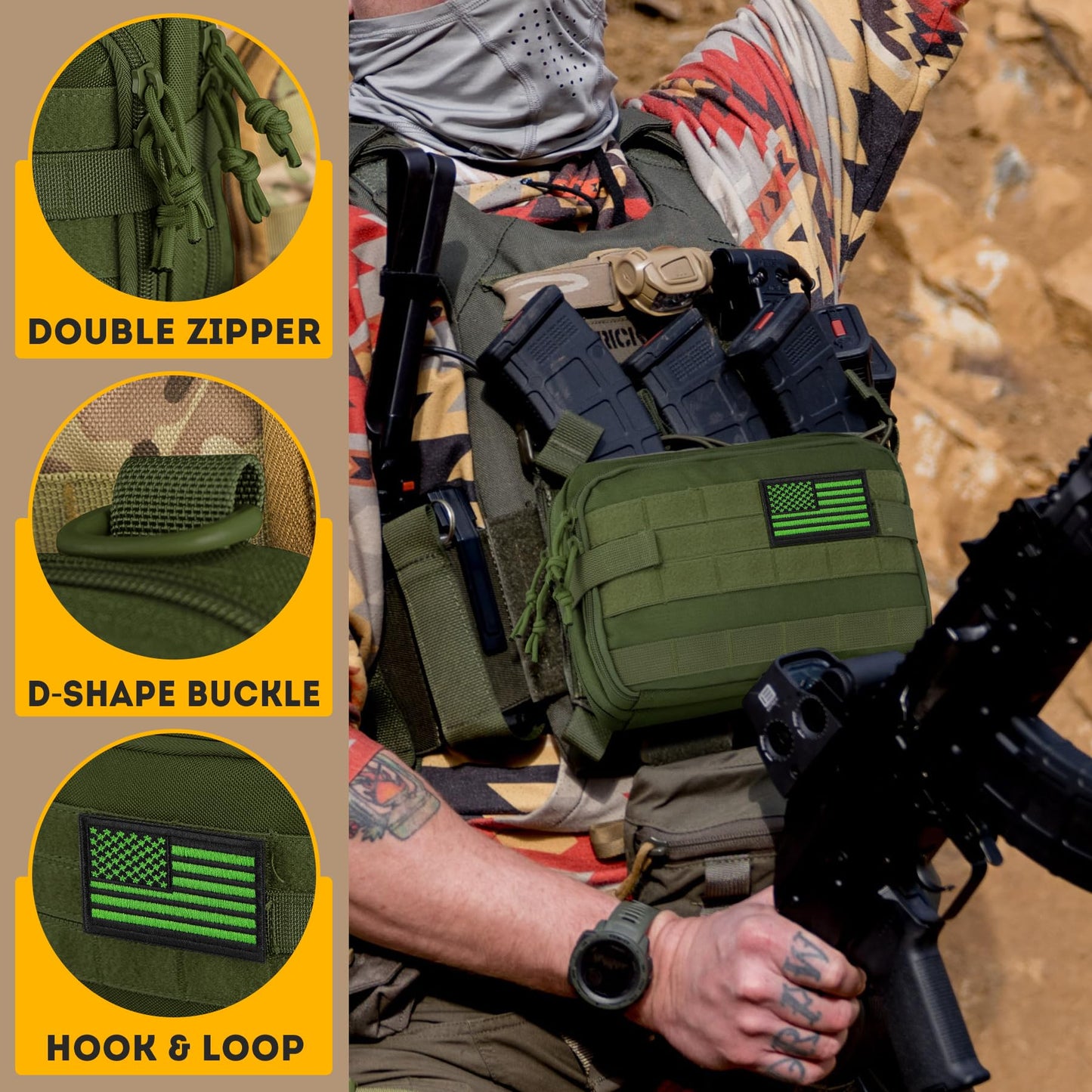 IronSeals Tactical Admin Pouch Expandable Double Layer Molle Attachment EDC EMT Utility Pouch with Map Sleeve Modular Large Capacity Tool Pouch Flag Patch Included