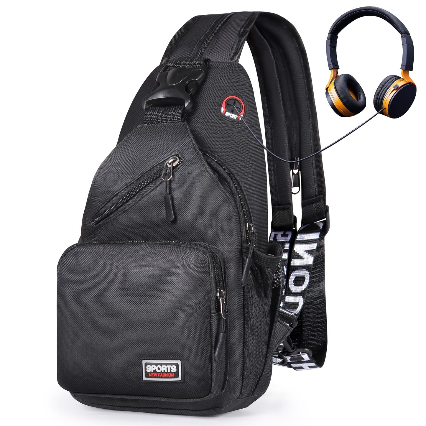 Geestock Crossbody Sling Bag for Men & Women, 2-1 Small Backpack Convertible Sling Backpack Waterproof Shoulder Chest Bag for Daypack Travel Hiking (Black)