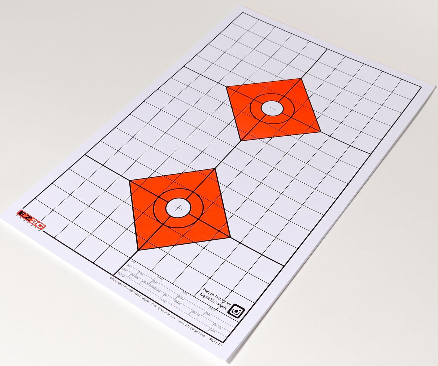 EZ2C USA Made Targets Style 13 High Visibility Rifle Sight in Paper Shooting Range Target with 1" Grids 11"x17" (25 Pack)