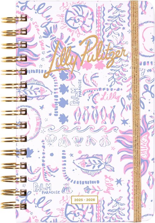Lilly Pulitzer Medium Planner August 2025 - December 2026, Weekly Agenda & Monthly Calendar, Stickers, Pockets, Spiral Binding, 5" x 8.25" (Palm Beach Playground)